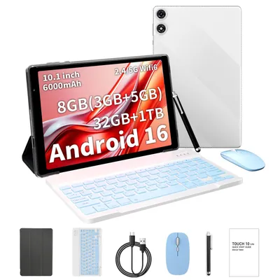 Produktbild von PRITOM Android 16 Tablet 10,1" HD IPS Display 32GB+1TB erweiterbar Touchscreen Tablet PC | 8GB RAM (3,5GB virtuell) 32GB, 6000mAh Akku WiFi 6, BT 5.0