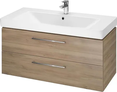 Produktbild von BADLAND Badmöbel Set Badezimmerschrank mit Keramikwaschbecken, 2-Schubladen LARA MILLE 100 Nussbaum