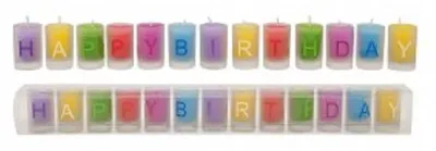 Produktbild von Windlicht Set HAPPY BIRTHDAY aus Glas mit Duftwachs, 13 teilig