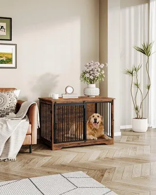 Obrázok produktu pre Klietka pre psov, 100 cm - Vintage Brown - Drevený domček pre stredne veľké psy s dvojitými dverami
