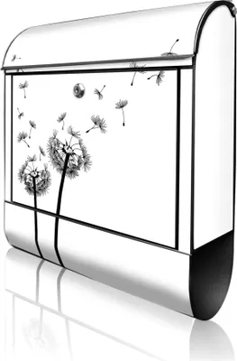 Produktbild von banjado Design Briefkasten Stahl schwarz mit Zeitungsfach pulverbeschichtet "Pusteblume 2" 38x46x12,5cm & 2 Schlüssel - Postkasten A4 Einwurf inkl. Montagematerial [BKSCH 10361]