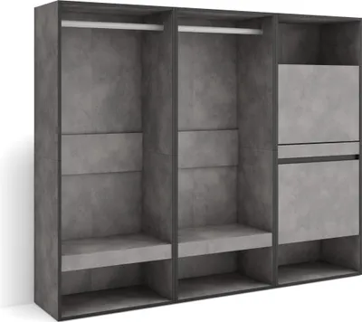 Produktbild von Offener Kleiderschrank, 180x35x145 cm, Für Schlafzimmer, Zimmer, Schuhschrank, Zementgrau