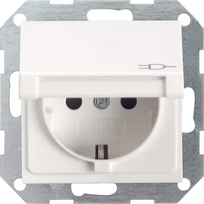 Produktbild von GIRA - System 55 - Schuko-Steckdose mit Klappdeckel *reinweiss seidenmatt* (0454 27)