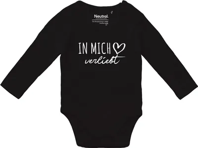 Produktbild von Huuraa Baby Body In mich verliebt 68 Black  Baumwolle Fairtrade Langarmbody Geschenkidee
