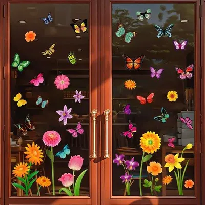 Produktbild von Blumen Schmetterling Fensterfolie 81 Teile selbstklebend