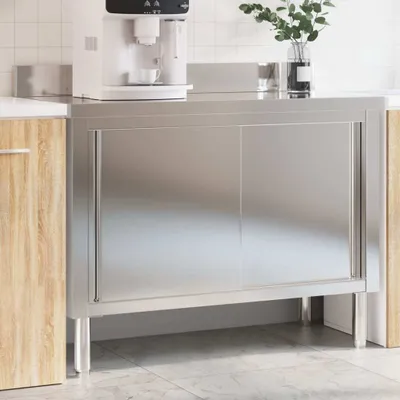 Produktbild von vidaXL Küchen-Arbeitstisch mit Schiebetüren Edelstahl