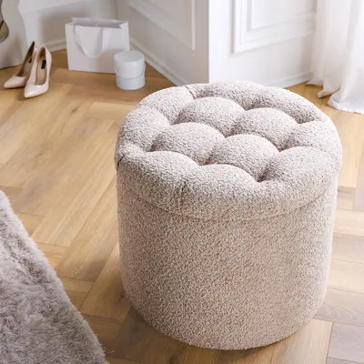 Produktbild von riess-ambiente Runder Hocker MODERN BAROCK 50cm champagner Bouclé mit Stauraum Sitzhocker Polsterhocker