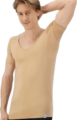Produktbild von Anti-Schweiß-Shirt - T-Shirt mit eingenähten Achselpads - Atmungsaktiv - Wasserabweisend - Herren - Tiefer V-Ausschnitt - 75% mehr absorbierend - Schweißshirt
