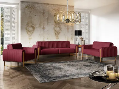 Produktbild von Sofaset Designersofas VALERIE 3-2-1 in Stoff Elisa Velvet Bordeauxrot