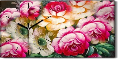 Produktbild von Wandbild Leinwand Bilder mit Uhr Geräuschlos 60x30 Abstrakte Kunst Blumen - schwarze Hände