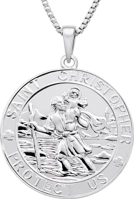 Zdjęcie produktu dla Srebrny naszyjnik "Święty Krzysztof" ze srebra próby 925, oksydowany, religijny amulet ochronny, biżuteria dla mężczyzn i kobiet, okrągły, łańcuszek o długości 18"+2"