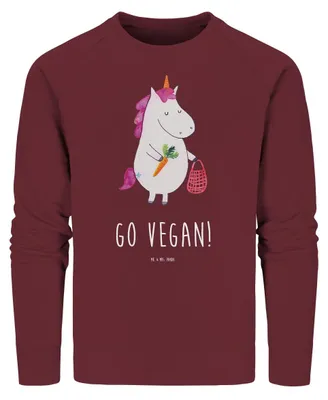 Produktbild von Mr. & Mrs. Panda Baumwoll Pullover Einhorn Vegan Größe M - Burgundy - Geschenk, Unicorn, Sweatshirt, Gesund Leben, Rohkost, Veganismus, Veganer, Bio, Sweater, essen