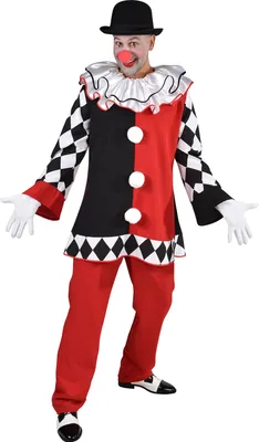 Produktbild von M220288-S-M schwarz-rot-weiß Herren Pierrot Clown Kasper Harlekino Kostüm Gr.S-M=48-52