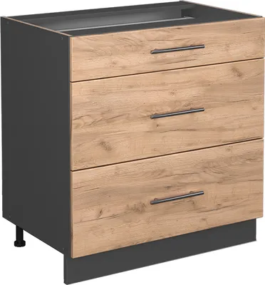 Produktbild von Vicco Küchenunterschrank Fame-Line, 80 cm mit 3 Schubladen, ohne Arbeitsplatte, Goldkraft Eiche/Anthrazit