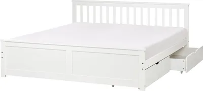 Obrázek produktu pro BELIANI Postel bílá borovicové dřevo 180 x 200 cm s čelem lamelovým rošt 2 zásuvky skandinávský styl ložnice dětský pokoj