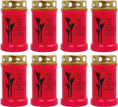 Produktbild von Grabkerze Rot 8er Pack, Brenndauer: 40 Stunden ( je Kerze ), Motiv: Calla