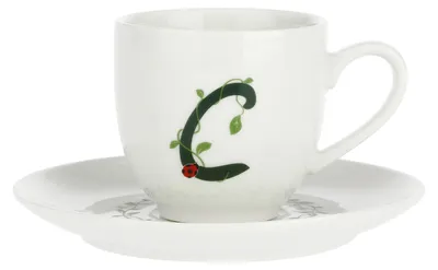 Kaffeetassen mit Untertasse, Buchstabe C, Porzellan, 90 ml, 2er-Set