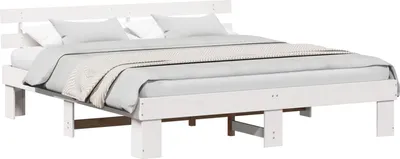 Image de vidaXL Cadre de lit avec tête de lit blanc 200 x 200 cm Pin massif
