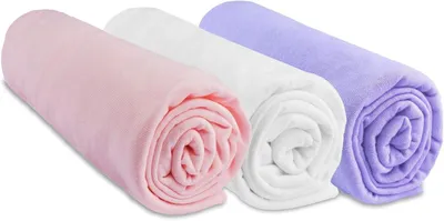 Obrázek produktu pro Bavlněné prostěradla na gumičku, rozměr 70 x 140 cm, 3 kusy, barvy: růžová, bílá, fialová, vhodné pro dětskou postel