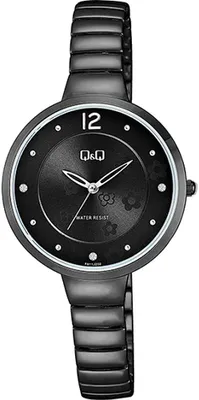 Produktbild von Q&Q Damenuhr mit Metallarmband, 3 bar, schwarz