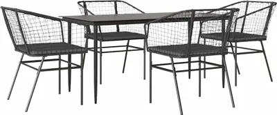 Produktbild von vidaXL 5-tlg. Garten-Essgruppe mit Kissen Schwarz Poly Rattan Glas