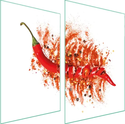 Produktbild von Herdabdeckplatten 2 teilig 35x52 Glaskeramikkochfeld Abdeckung Glas Schneidebrett Chili Gewürze