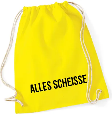 Produktbild von Huuraa Turnbeutel Alles Scheisse Schriftzug 12 Liter Yellow Baumwolle Rucksack Geschenkidee