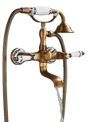 Immagine prodotto di Miscelatore per vasca e doccia, con due manopole, design contemporaneo, finitura in ottone anticato