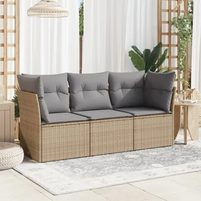 Produktbild von Design 3-tlg. Garten-Sofagarnitur mit Kissen Beige Poly Rattan, Gartenmöbel-Sets 2024 Neu