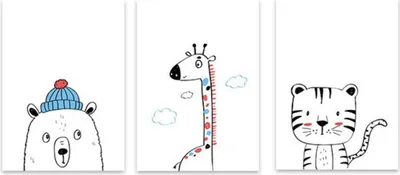 Produktbild von TPFLiving Kunstdruck LW-1061 (OHNE RAHMEN) Poster - Leinwand - Wandbild - Hochauflösender Giclée-Druck, langlebig und hochwertig - Bär, Giraffe, Katze - Für Kinderzimmer - Auch im 3er Set - Größe: 10x15cm