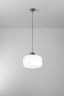 Image de Suspension En Céramique Et Verre Soufflé, Design Plissé Blanc, Douille E27, Hauteur Réglable, Diamètre 35 Cm, Classe I, Ip20 - Marque Perenz