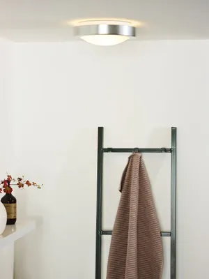 Produktbild von Lucide Deckenleuchte 79158/01/12, Ø 27 cm, dimmbar, IP44, E27, LED-kompatibel, Mattchrom/Mattweiß