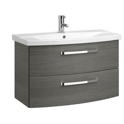 Produktbild von Badezimmer Waschtisch FES-4010-66 mit 80cm Unterschrank & Keramikbecken in Nachbildung Graphit Struktur quer Nb. - B/H/T: 84/54/46cm