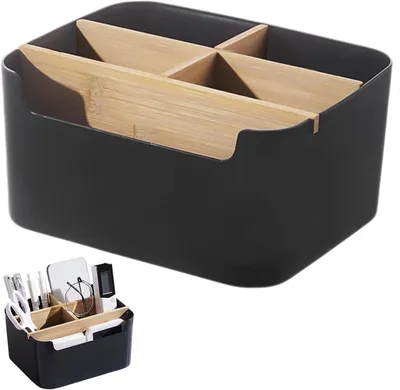 Imagen del producto de Organizador de escritorio de madera con 5 compartimentos, portalápices, de 18,5x14x9,5 cm, para la oficina