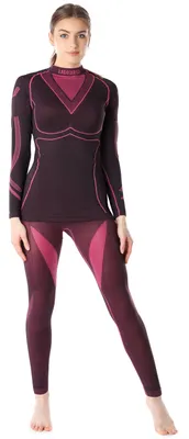 Produktbild von Ladeheid Damen Funktionsunterwäsche Set Langarm Shirt Lange Unterhose Thermoaktiv LAGI006 (Schwarz/Rosa, L)
