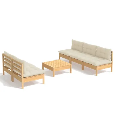 Produktbild von vidaXL 6-tlg. Garten-Lounge-Set mit Creme Kissen Kiefernholz