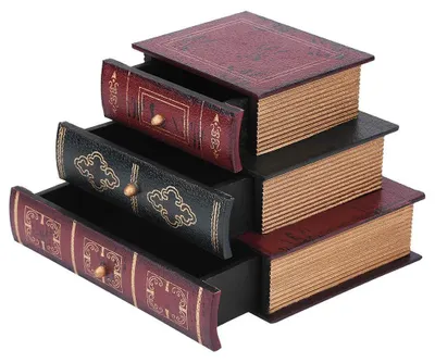 Produktbild von Holz Schmuckkästchen mit 3 Schubladen, Vintage Buchform, 20 x 14 x 14 cm, für Schmuckaufbewahrung