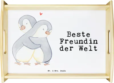 Produktbild von Mr. & Mrs. Panda Tablett Pinguin Beste Freundin der Welt - Weiß - Geschenk, Servier, Spruch, Frau, Bff, sofatablett, Frühstückstablett, Deko, Geschenkidee, Serviertablett