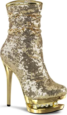 Produktbild von BLONDIE-R-1009 sexy Pleaser High-Heels Stiefeletten gold Chrom Pailletten Strass