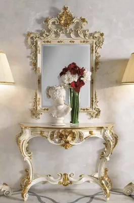 Produktbild von Casa Padrino Luxus Barock Spiegelkonsole Elfenbeinfarben / Gold - Prunkvolle Barock Konsole mit Wandspiegel - Barock Hotel & Schloß Möbel - Luxus Qualität -  Italy