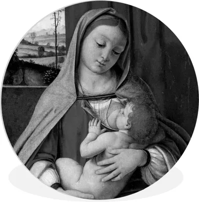 Produktbild von MuchoWow® Rundes Wandbild - Runde Bilder Leonardo da Vinci - schwarz und weiß Ø 30 cm Kreis Wanddekoration Kunststoff - Wandkreis - Wandschmuck - Schlafzimmer - Bilder - Der Kreis - Kunst für die Wohnung - Plastik - Kunstdruck - Wandbild
