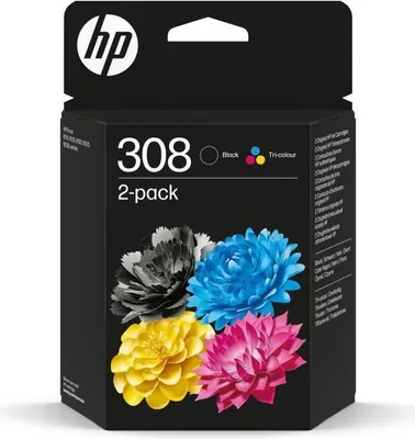 Immagine prodotto di Cartucce d'inchiostro HP 308, originali, nero e tricolore, confezione da 2, per HP Envy 6110, 6120, 6130, 6520, 6530