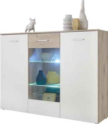 Produktbild von Highboard BZ5095 weiß und Eiche Nachbildung