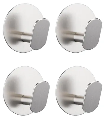 Produktbild von Bohrfreie Handtuchhalterung, 4 Stück, selbstklebend, runde Wandhaken, Handtuchhaken aus Edelstahl, selbstklebende Haken, Kleiderhaken, Türhaken für Küche und Bad, silberfarben