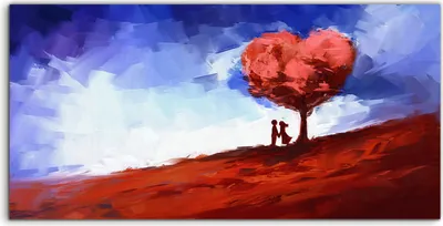 Produktbild von Coloray - Glasbild - 120x60 cm - Wandbild - Glasbilder - Kunst Herzform Baum Malerei des Paares