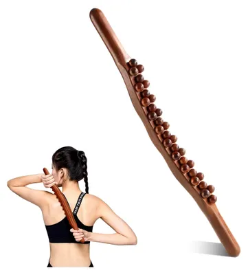 Produktbild von Gua Sha Holztherapiestab, Ganzkörper-Schabewerkzeug, Massagestab aus Holz mit 31 Massageperlen, Faszienstab für Rücken, Bauch, Schultern, Muskelentspannung, Nacken, Beine und Arme, 58 cm
