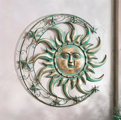 Produktbild von 3D Wanddeko "Sonne, Mond & Sterne" aus Metall, mintgrün & gold, Ø 46 cm, Metallbild, Wandbild
