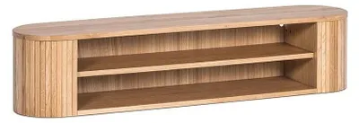 Produktbild von Elegantes Wandregal mit vertikalen Holzstreifen und offenen Fächern