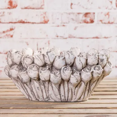 Produktbild von AltoBelli Blumentopf ROSARIO Schale Antik Weiß Patina Oval Zement 30x14 cm
