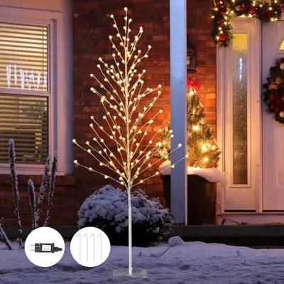 Zdjęcie produktu dla COSTWAY 155cm choinka LED, brzozowa choinka z ciepłymi białymi światłami LED, sztuczna choinka, jodła z metalowym stojakiem, podświetlana choinka sztuczna choinka dekoracyjna choinka